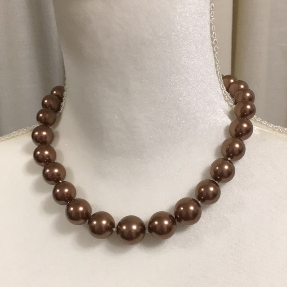 PEARLFECTION GRADUATED BROWN FAUX PEARL NECKLACE